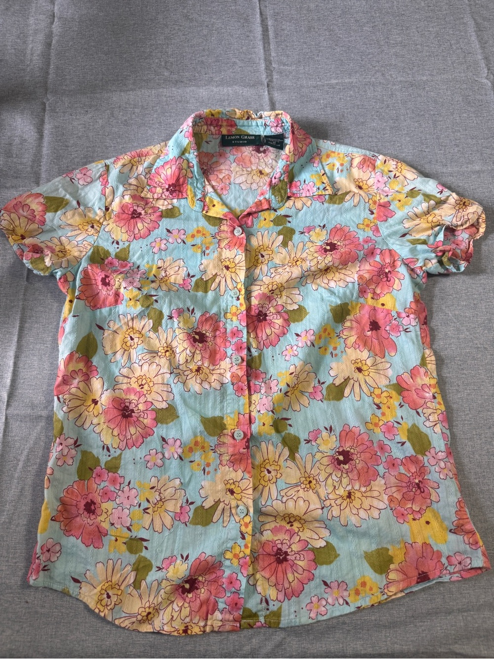 Light Blue Floral Button-Front Blouse